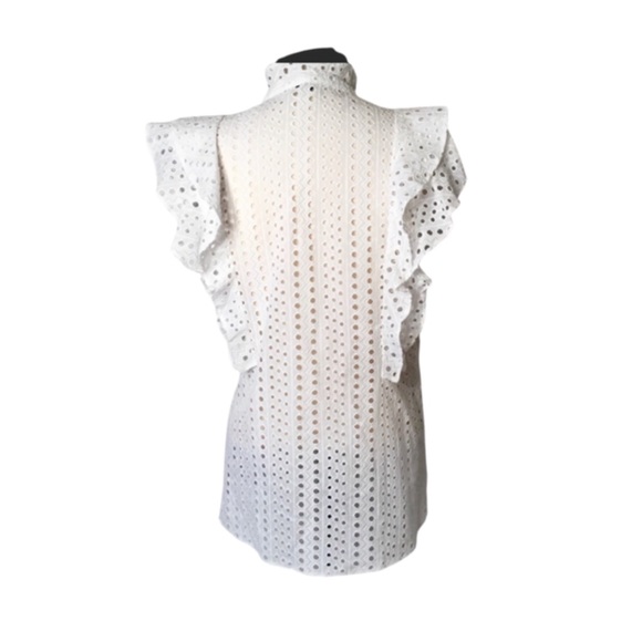 NWT BCBGMaxAzria Addie Eyelet Ruffle Front Top - Picture 5 of 8